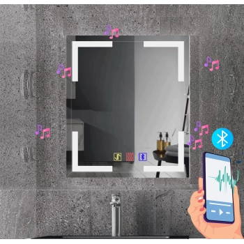 80x120(h) cm Bluetoothlu Buğu Çözücülü Dokunmatik Işıklı Kumlamalı Banyo Aynası